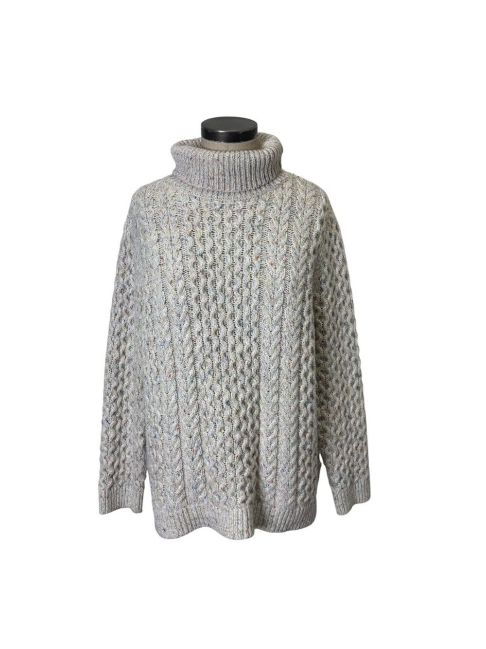 Lands End Wool Blend Cable Knit Turtleneck Sweater
